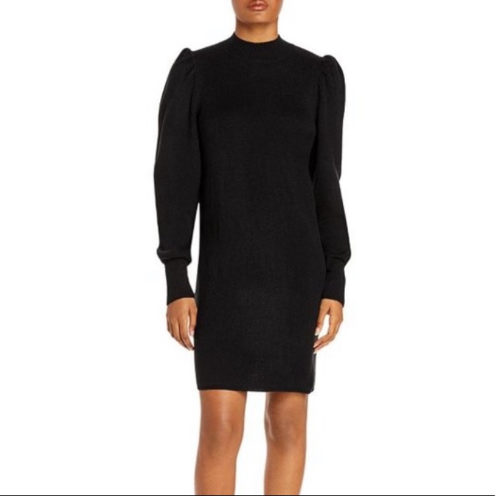 WAYF Black Puffed Sleeved Pullover Chunky Knit Sweater Dress Size S/L NEW
